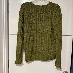 Erika & Co Vintage Olive Green Ribbed Sweater - slight v neck
